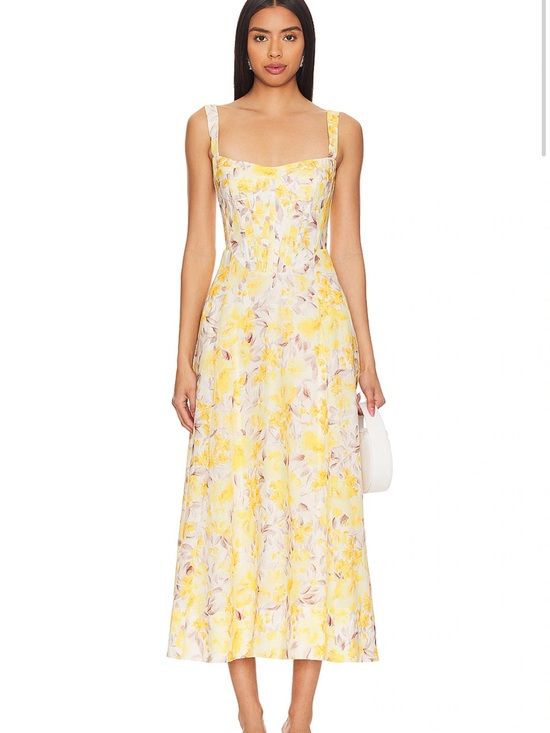 Bardot Dresses & Skirts - Bardot Lilah Corset Midi Dress in Yellow Floral Size 6 New